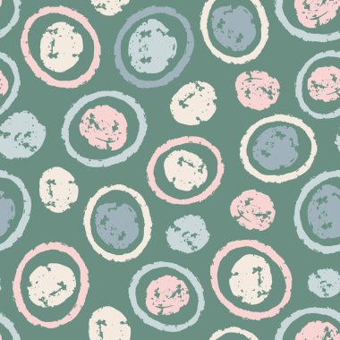 Renkli el çizimleri ile basit vektör tekrarlama deseni ve daireler kömürle çizilmiş gibi görünüyordu. Pastel renkler.