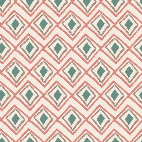 Elle çizilmiş kareler ve kremalı arka planda elmaslarla vektör tekrarları. Boho tarzı.