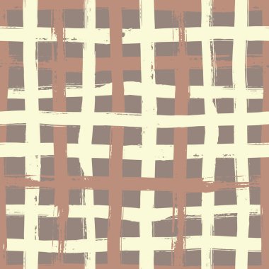 Kahverengi ve açık sarı çizgiler tarafından fırçayla boyanmış bir ızgara ile vektör tekrarlama deseni.
