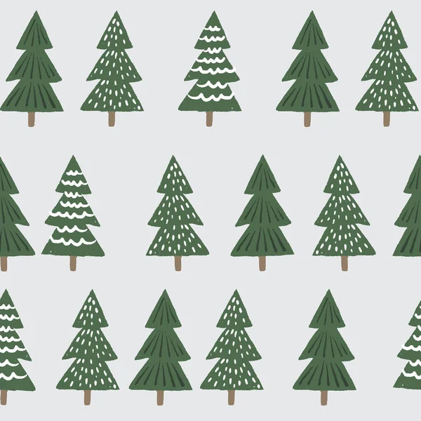 Weihnachten Und Winter Vektor Wiederholen Muster Mit Horizontal Ausgerichteten Nadelbäumen — Stockvektor