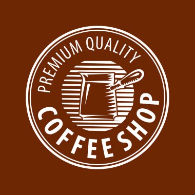 Cezve logosu - vektör çizimi. Beyaz arkaplanda kahve amblemi tasarımı.