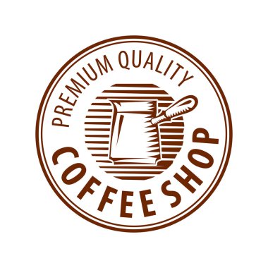 Cezve logosu - vektör çizimi. Beyaz arkaplanda kahve amblemi tasarımı.