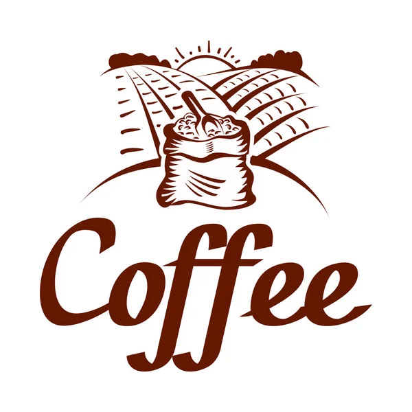 Kahve taneleri logosu - vektör çizimi, siyah arkaplan üzerine amblem tasarımı — Stok Vektör