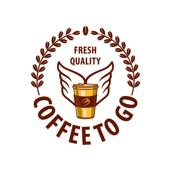 Mavi arka planda kahve çekirdekleri olan tek kullanımlık kahve fincanı ikonu. Kahve fincanı logosu — Stok Vektör