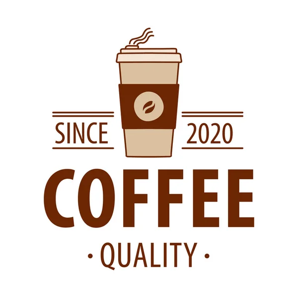 Icono de taza de café desechable de ilustración vectorial con granos de café sobre fondo azul. Logo taza de café — Vector de stock