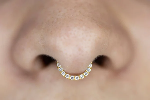 Nasenpiercing Septum Schöner Piercing Schmuck Makroschuss Selektiver Fokus — Stockfoto