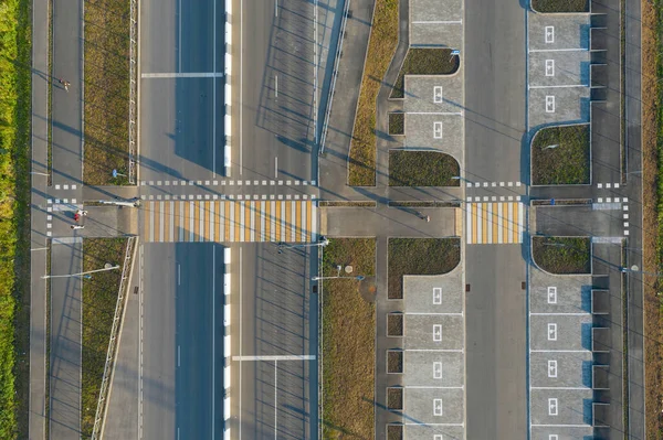 New Road Pedestrian Crossing Parking Lot Aerial View — Stock Photo, Image