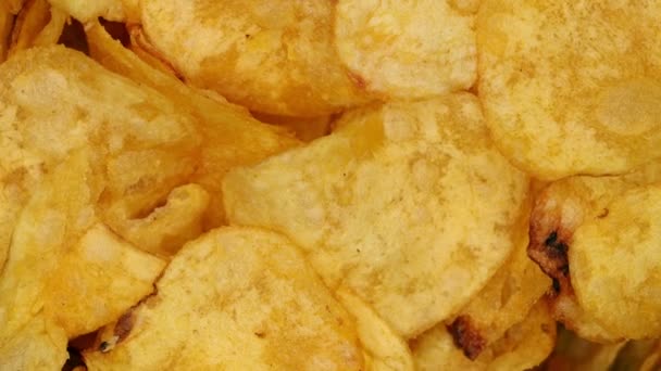 Batatas Fritas Crocantes Snack Textura Fundo Grupo Batatas Fritas — Vídeo de Stock