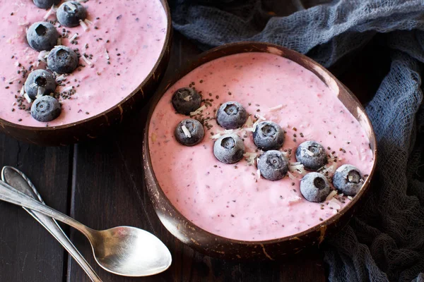 Blueberry smoothie bowls topped with fresh Blueberries