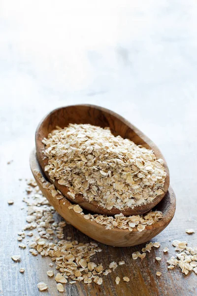 Rolled Oats Wooden Bowl Close — Stock Photo, Image