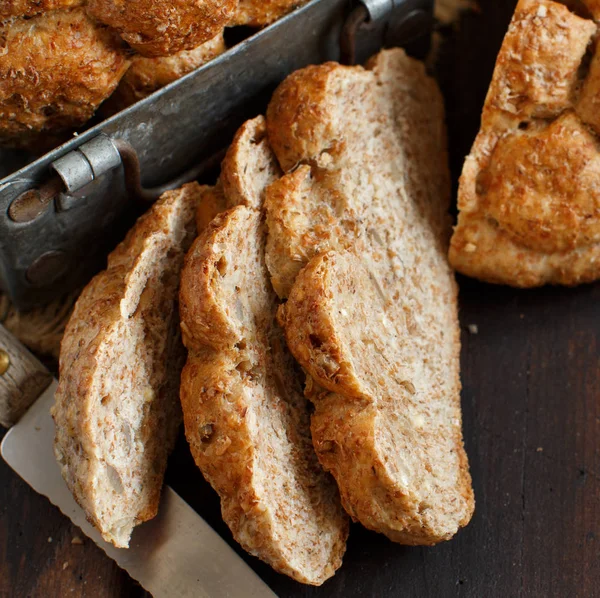 Whole Wheat Bread Wooden Table Close — Stock Photo, Image