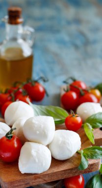 Domates, fesleğen ve zeytin yağı - İtalyan peynir mozzarella caprese salatası