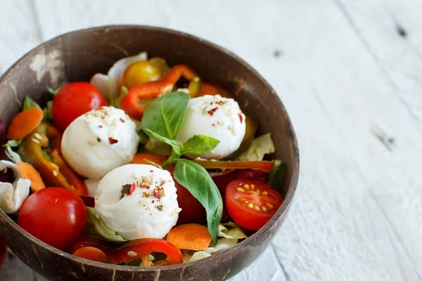 Mixed Salad Mozzarella Coconut Bowls Close — Stock Photo, Image