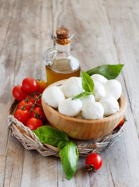 Domates, fesleğen ve zeytin yağı - İtalyan peynir mozzarella caprese salatası
