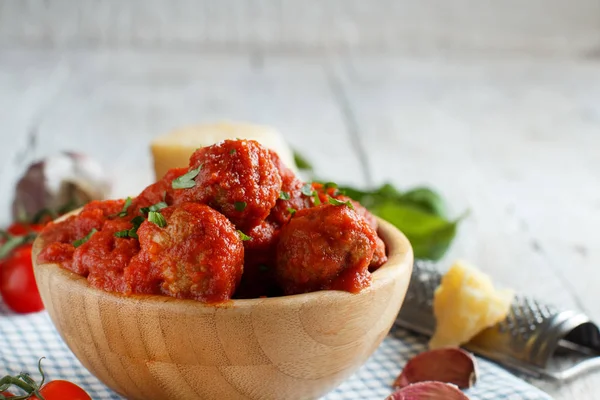 Polpette Fritte Fresche Salsa Pomodoro Vicino — Foto Stock