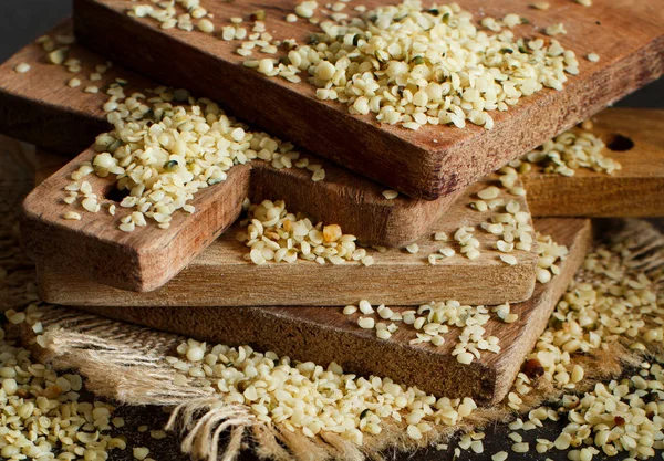 Raw Hemp Seeds Wooden Background — Stock Photo, Image