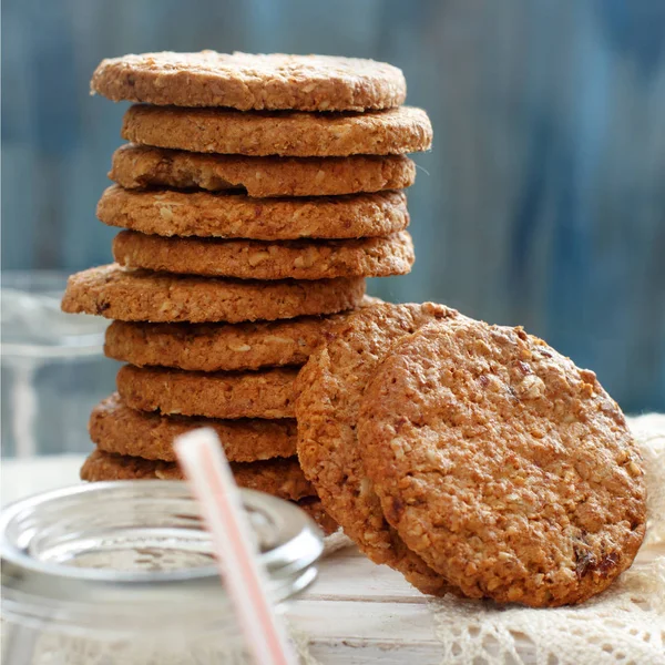 Εσωτερικη Σπιτικό Πλιγούρι Βρώμης Cookies Γάλα — Φωτογραφία Αρχείου