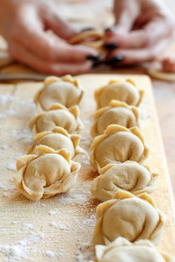 Hazırlanması, mantı, mantı, Köfte kıyma ile yakın çekim