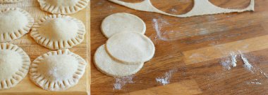 Ricotta peyniri ve ıspanak ile mantı ahşap bir gemide yapma