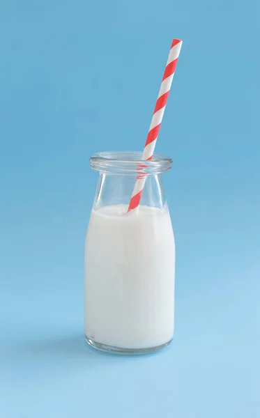 Milk Jar Bottle Blue Background Close — Stock Photo, Image