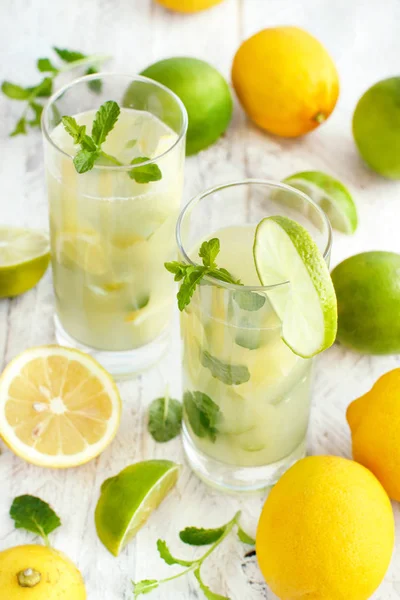 Homemade refreshing drink with lemon and lime juice and mint — Stock Photo, Image