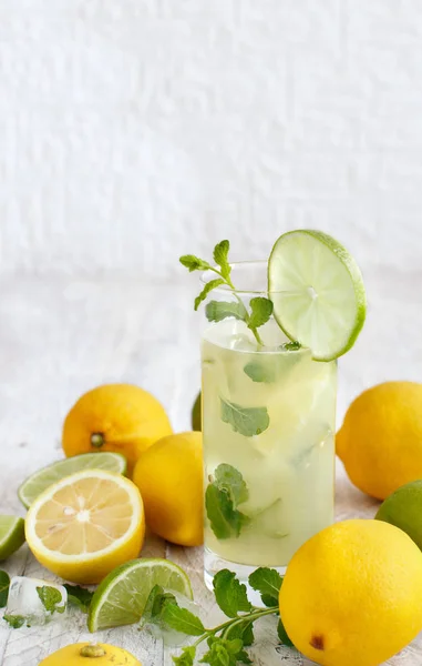 Boisson rafraîchissante maison avec jus de citron et citron vert et menthe — Photo