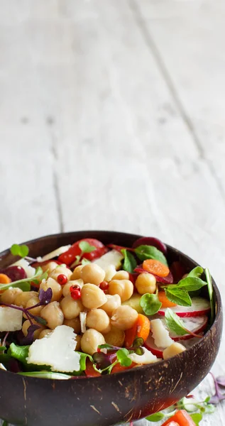 Chickpea salad with vegetables and microgreens — Stock Photo, Image