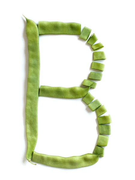 Letter B made from Piattoni green beans — Stock Photo, Image