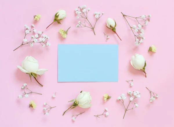 浅粉色背景上的花 — 图库照片