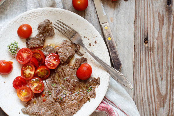 Thin slice of Grilled Machete Steak or Skirt Steak