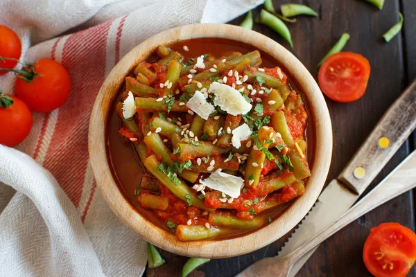 Feijão francês com tomate — Fotografia de Stock