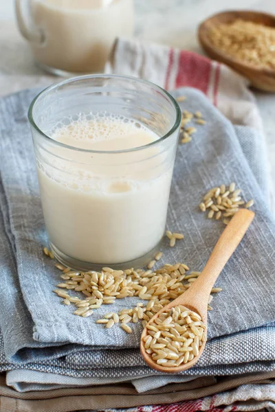 Leche de arroz vegana, leche alternativa no láctea —  Fotos de Stock
