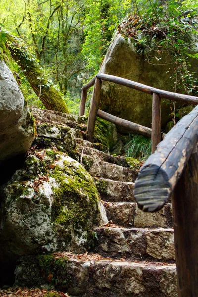 Каменные лестницы в природном заповеднике Моригерати — стоковое фото