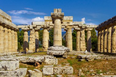 Hera-Ii 'deki Yunan Tapınağı' nın iç manzarası. Paestum, İtalya 