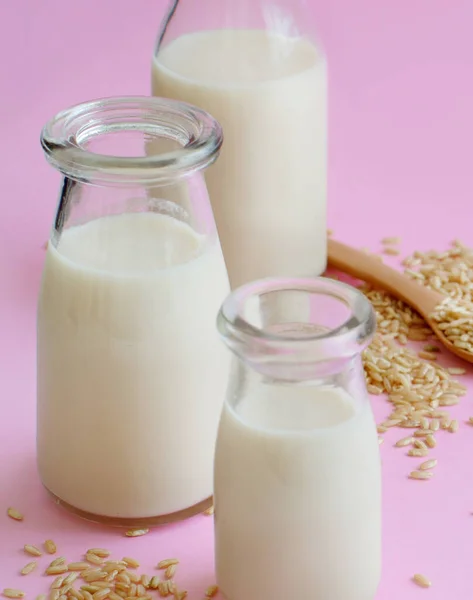 Leite de arroz Vegan, leite alternativo não lácteos — Fotografia de Stock