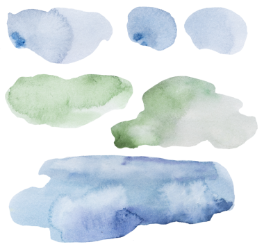 Açık yeşil suluboya ve mavi lekeler izole edilmiş. Sisli orman düğünü ve parti tasarımı için elle boyanmış soyut unsur, tatil işçiliği ve basımı