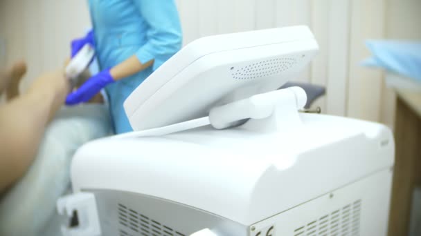Laser hair removal. doctor in gloves. 4k, close-up. — Stock Video