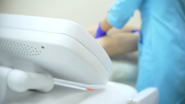 Laser hair removal. doctor in gloves. 4k, close-up. — Stock Video