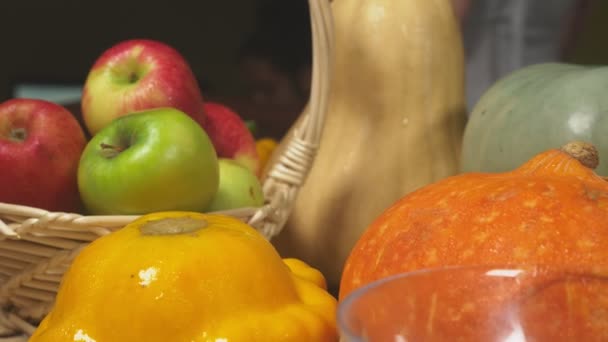 Woman in the kitchen making a pumpkin pie. 4k, slow-motion shooting. dolly shot — Stock Video