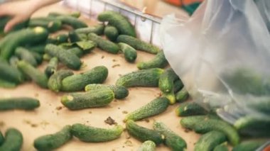 Bir kadın bir süpermarkette sebze satın alma,