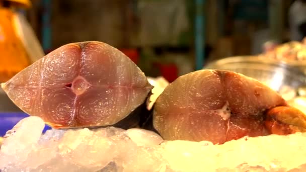 伝統的なタイの海の食品市場 新鮮な魚介類 — ストック動画