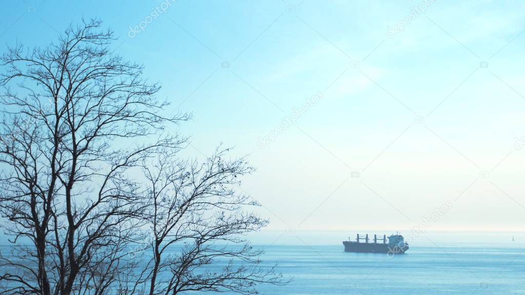 Moving a cargo ship far away in the sea.