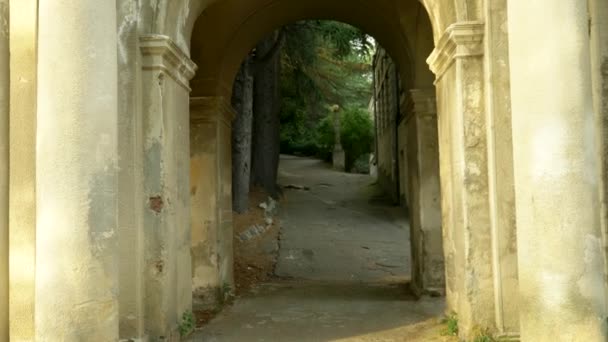 Effondrement palais abandonné dans le style de l'empire stalinien. Destruction de l'érosion climatique — Video