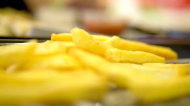 Close. kadın lahana salatası ve patates kızartması ile bir fast food restoran gyros yeme