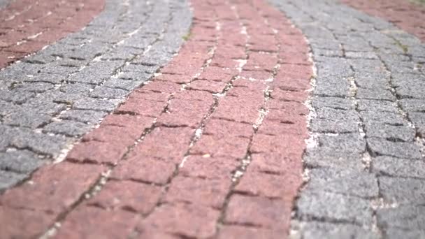 Primer plano. El pavimento de piedra roja. baldosas modernas — Vídeo de stock