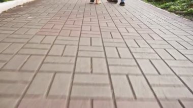 asfalt bir yaya geçidi boyunca hareket. tanınmaz insanlar yolda ayaklarıyla yürürler. Bir grup turist, birlikte karşıdan karşıya geçen yayalar. Erkek ve dişi bacaklar