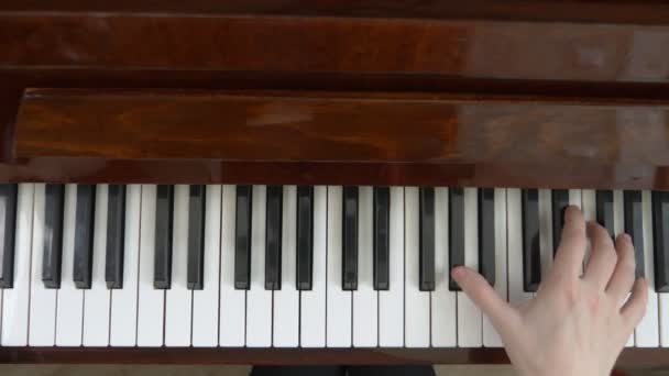 Pohled shora. detailní záběr. ženské ruce mistrovsky hrají na klavír — Stock video