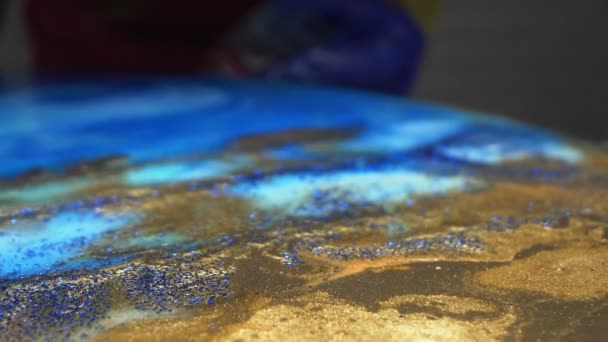 Super close up. the process of making panels of epoxy resin, handmade — Stock Video