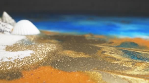 超近镜头。环氧树脂、壳和砂制成面板的工艺 — 图库视频影像