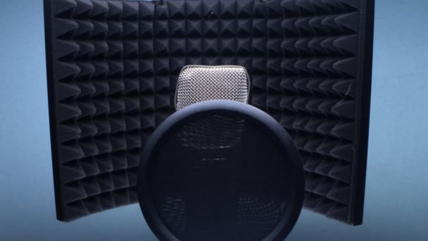 Super close up. the details. studio microphone, soundproofing and windshield — Stock Video